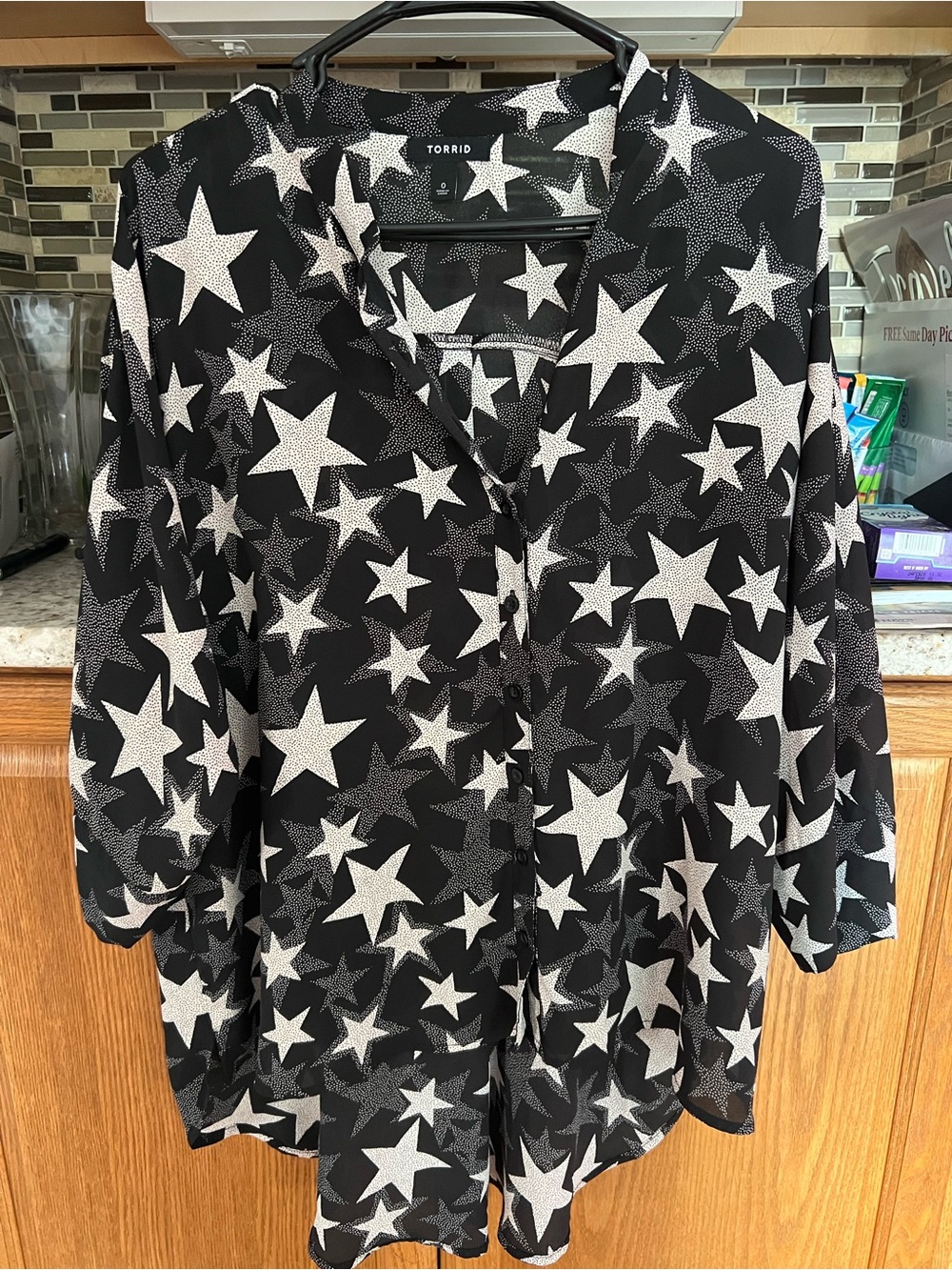 Woman’s Plus Size Torrid Black and White Star Print Button-Down Shirt